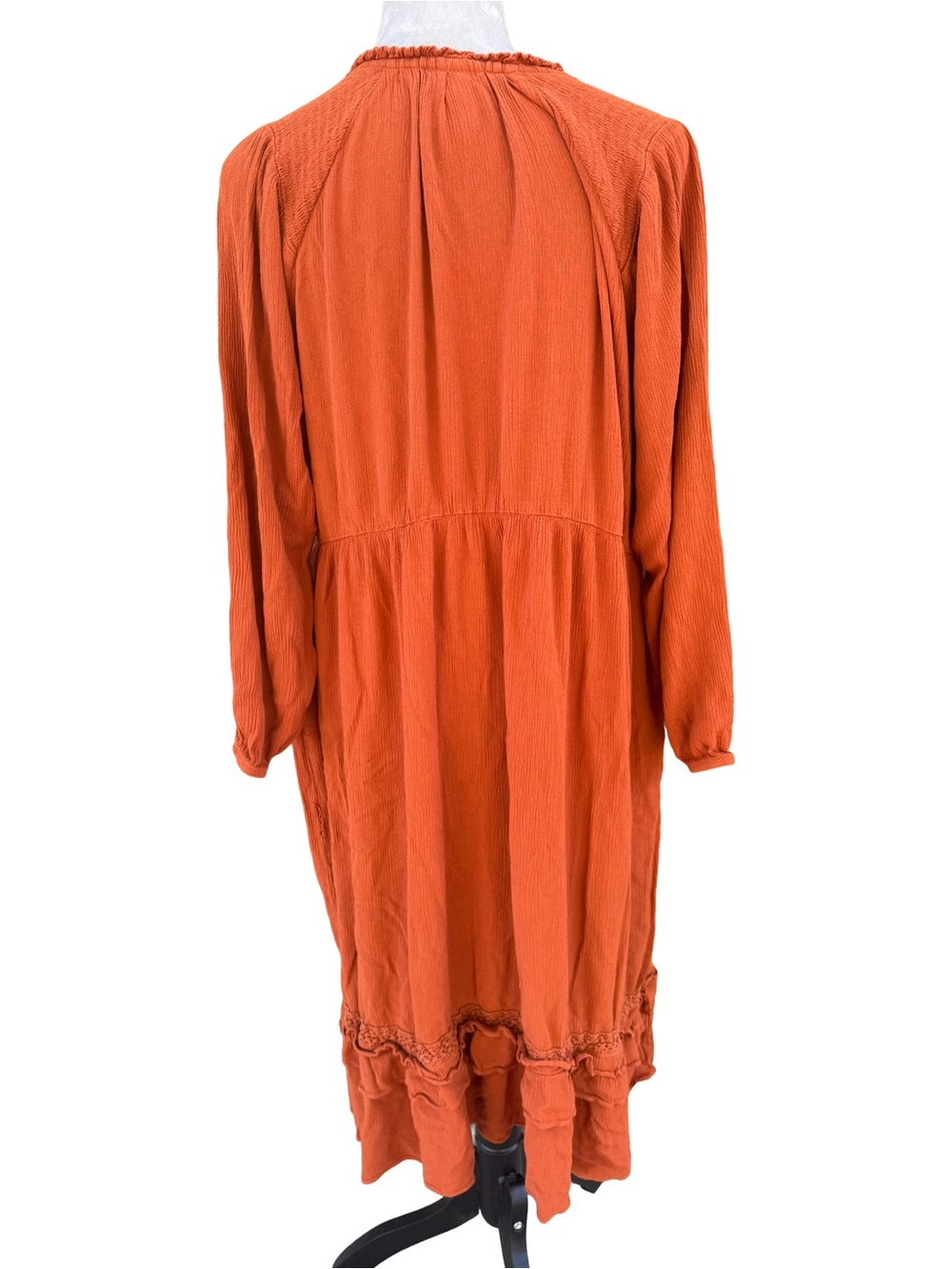 Knox Rose Boho Peasant Dress Women Size Large Terracotta Rust Gauze Ruffle Midi - Picture 3 of 8
